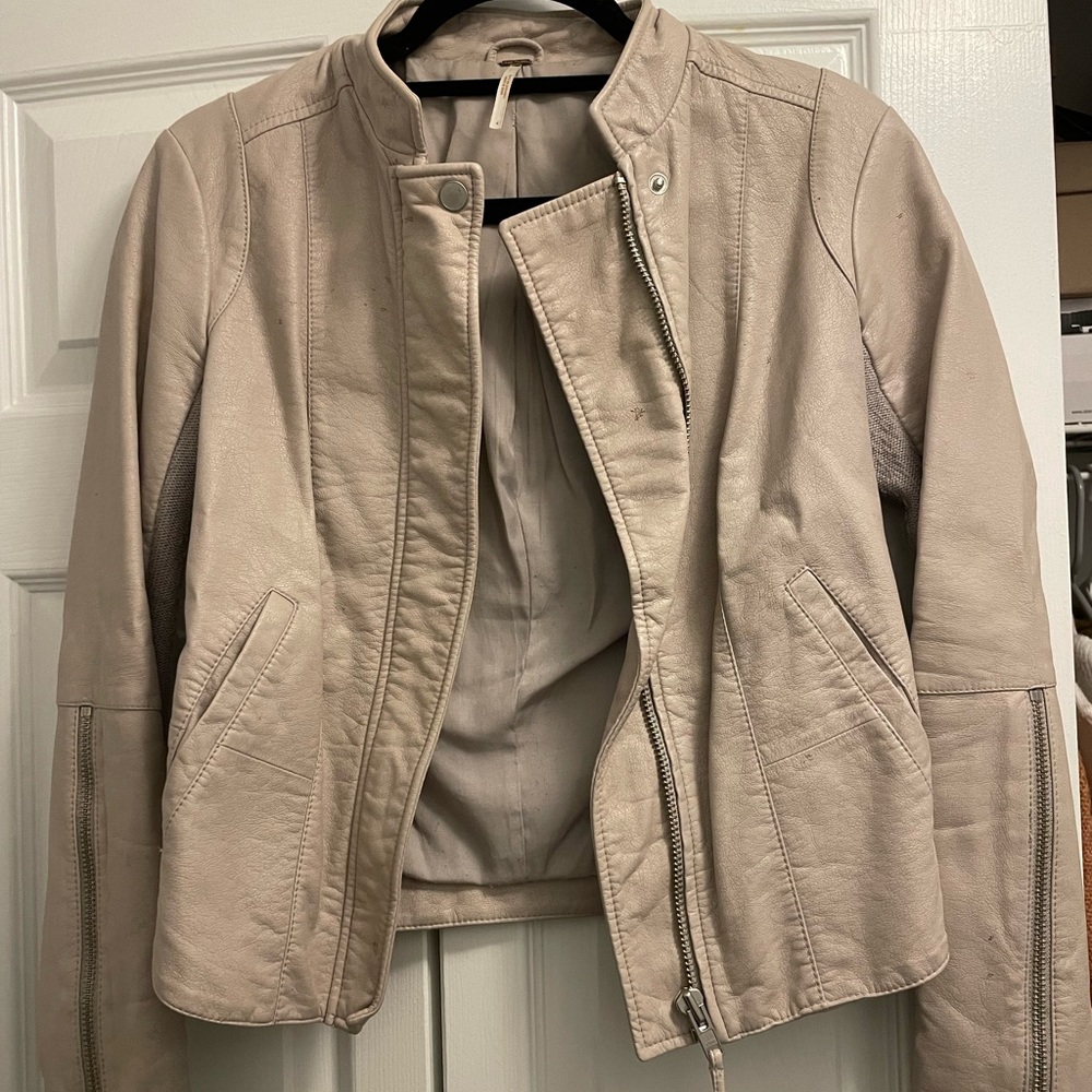 Free People Beige Faux Leather Jacket